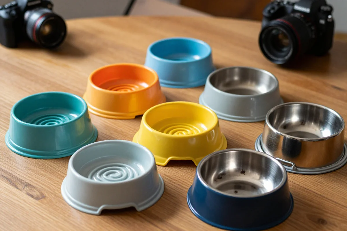 Variasjon av slow feeders for hunder på et trebord