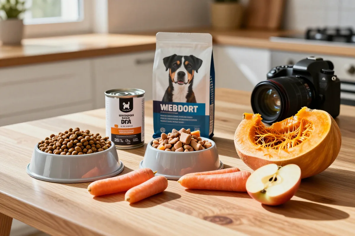 Variert hundemat med fiberrike ingredienser for bedre fordøyelse hos hunder.