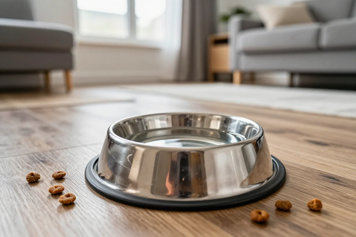 Hunde vannskål med ferskt vann og hundemat, viktighet av hydrering.