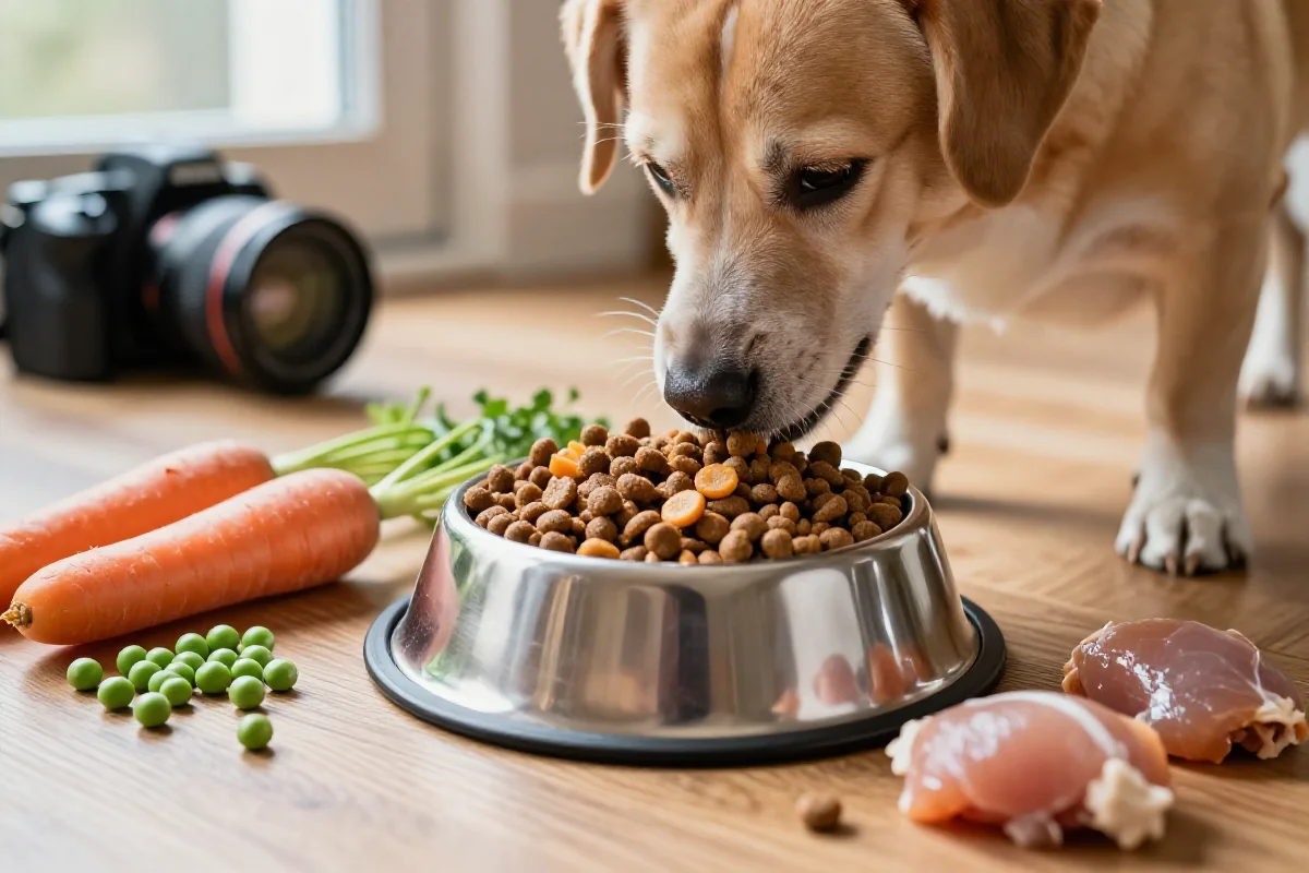 Hundemat med kibble og friske ingredienser for sunn hundenæring.