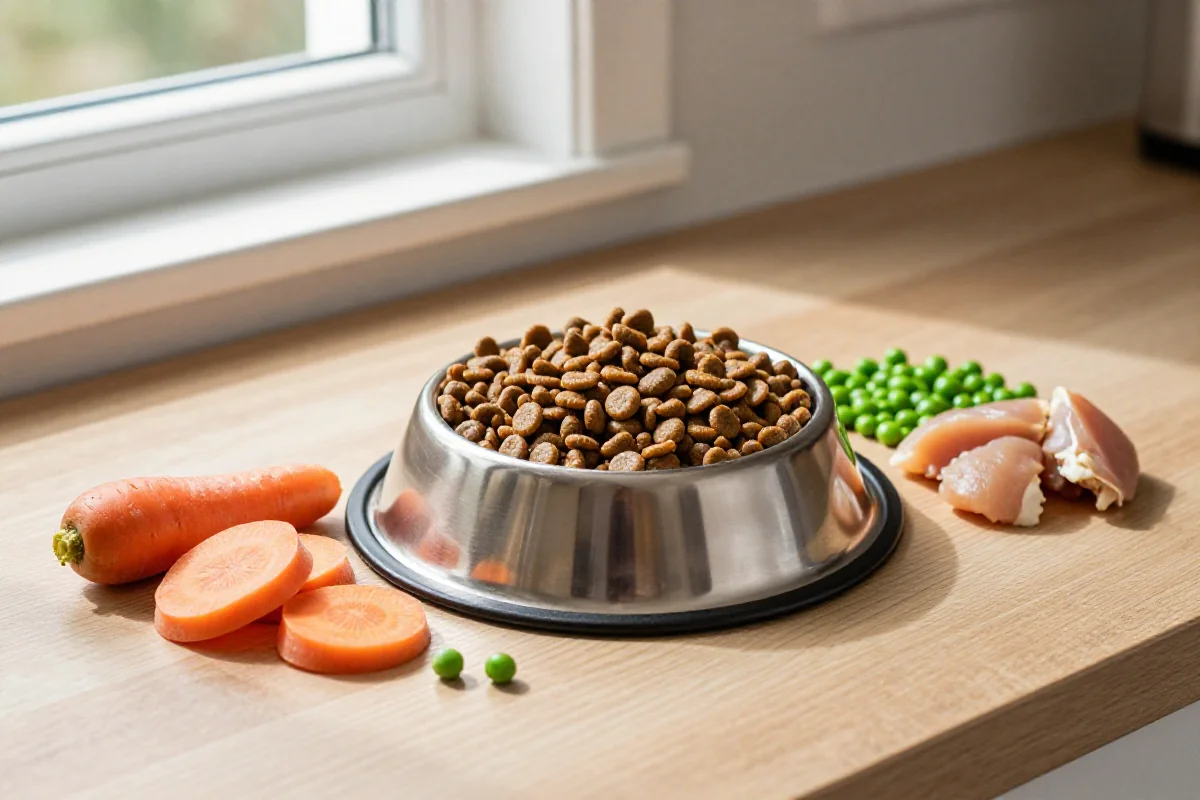 Hundefôr med kibble og ferske ingredienser for ernæringsveiledning