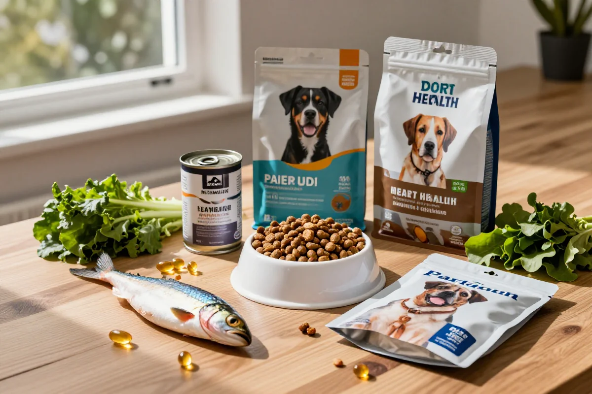 Variert hundemat for hjertehelse med kibble, våtfôr og ingredienser.
