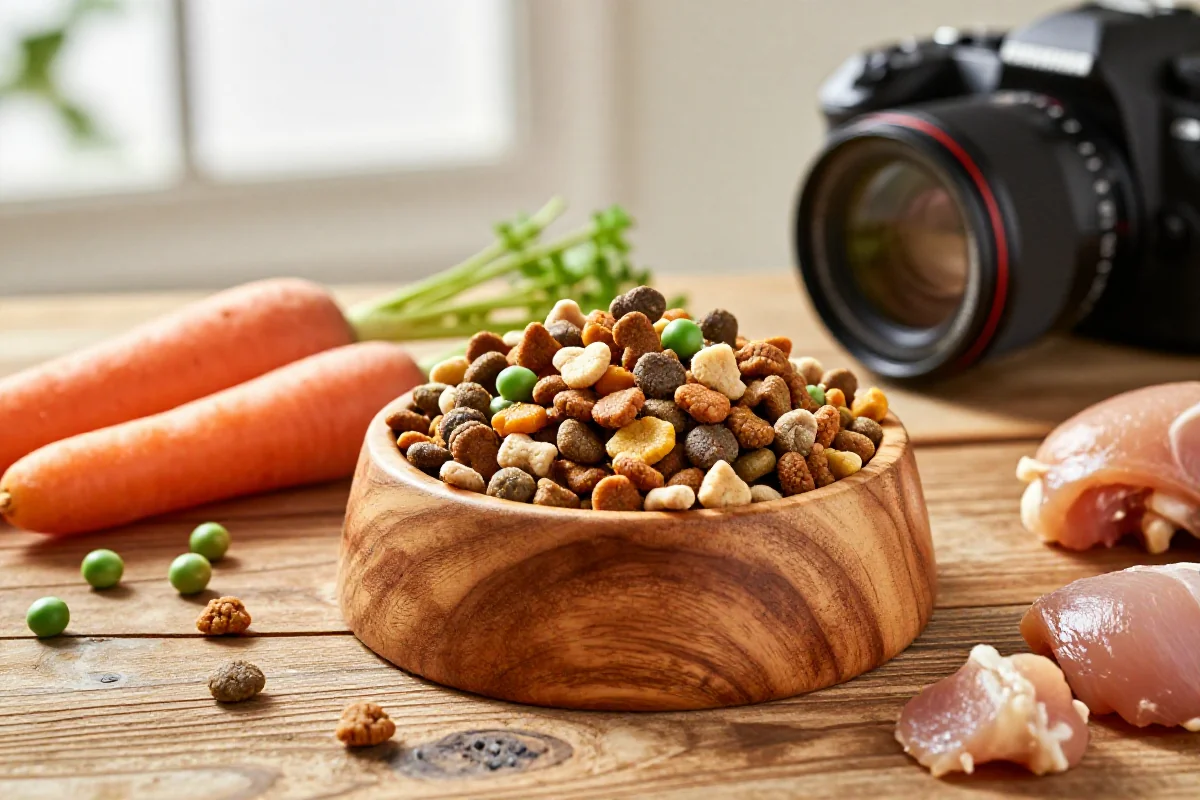 Høy kvalitet human grade hundemat i en skål med naturlige ingredienser.