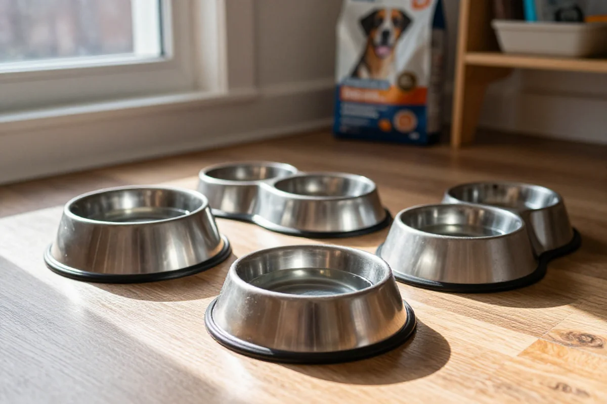 Hundevennlige vannskåler i et koselig hjem for å sikre at hunden drikker nok vann.