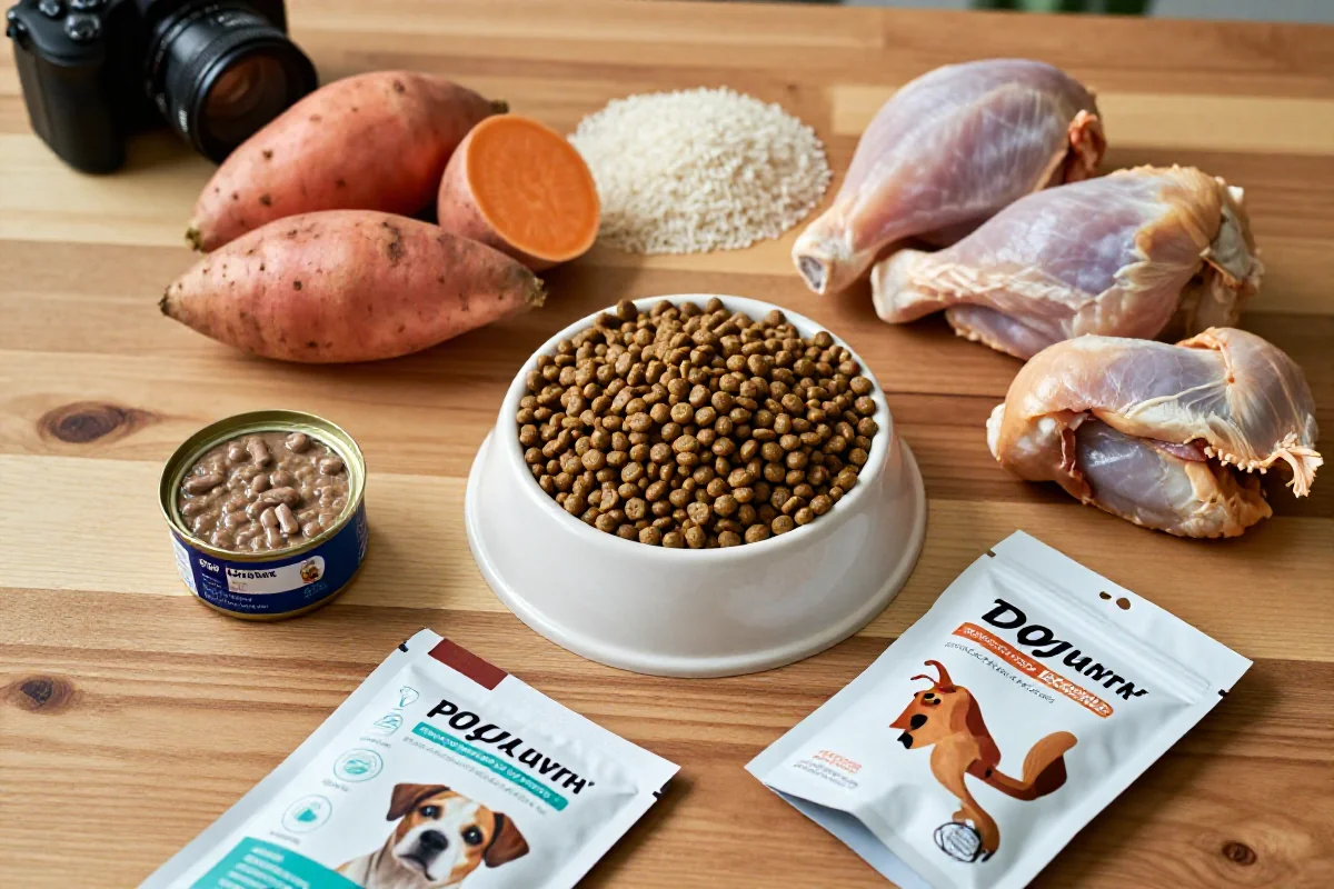 Variert hundemat og ingredienser for å støtte hundens fordøyelse.
