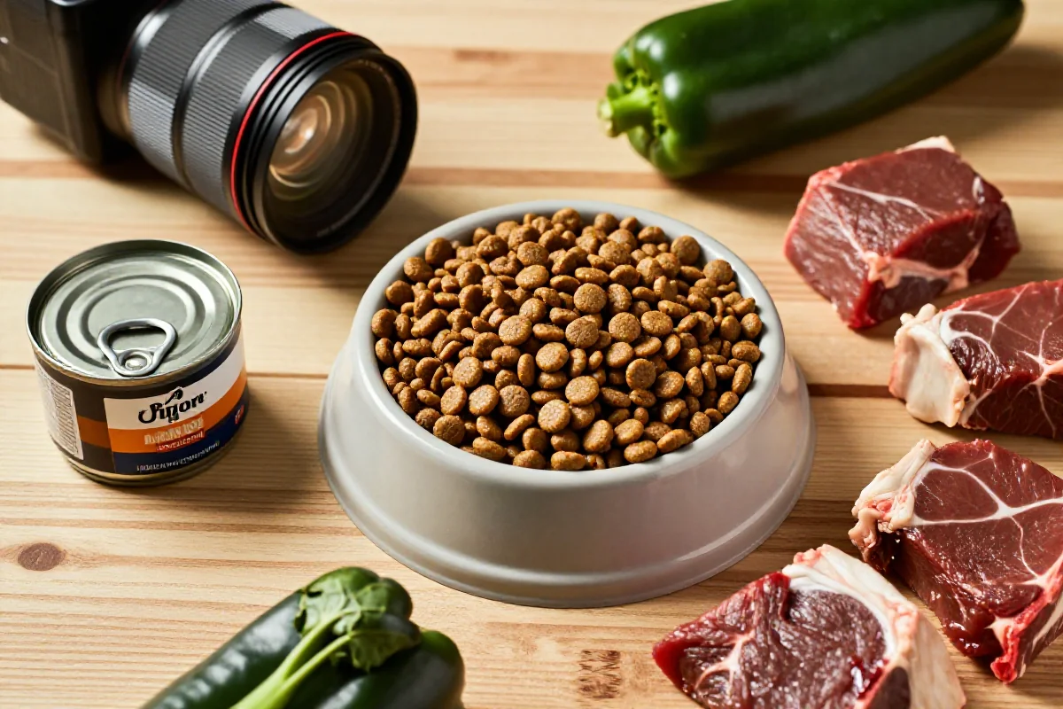 Høy kvalitet på hundemat med kjøtt og ingredienser for ernæring