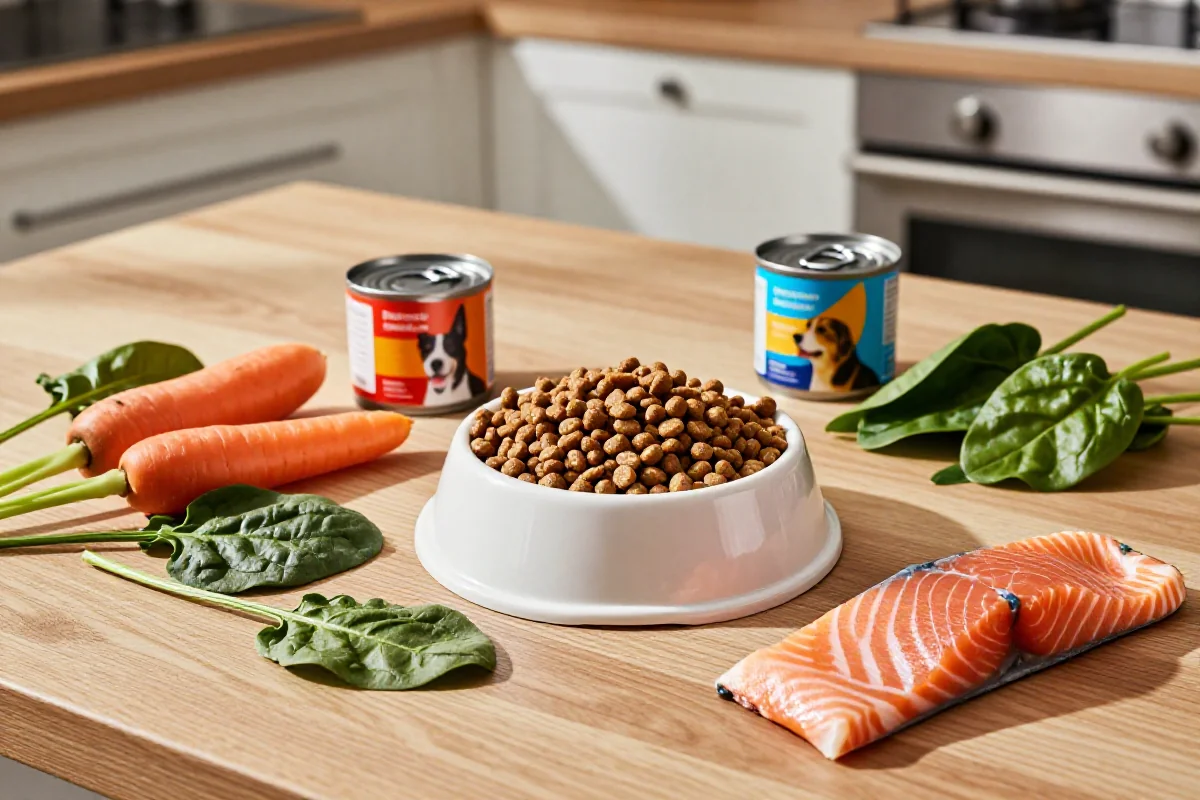 Variert hundemat og friske ingredienser for hundens ernæring.