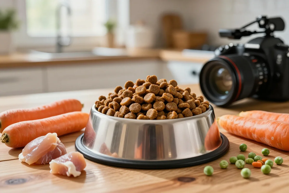 Hundefôr med kibble og ferske ingredienser for leddhelse