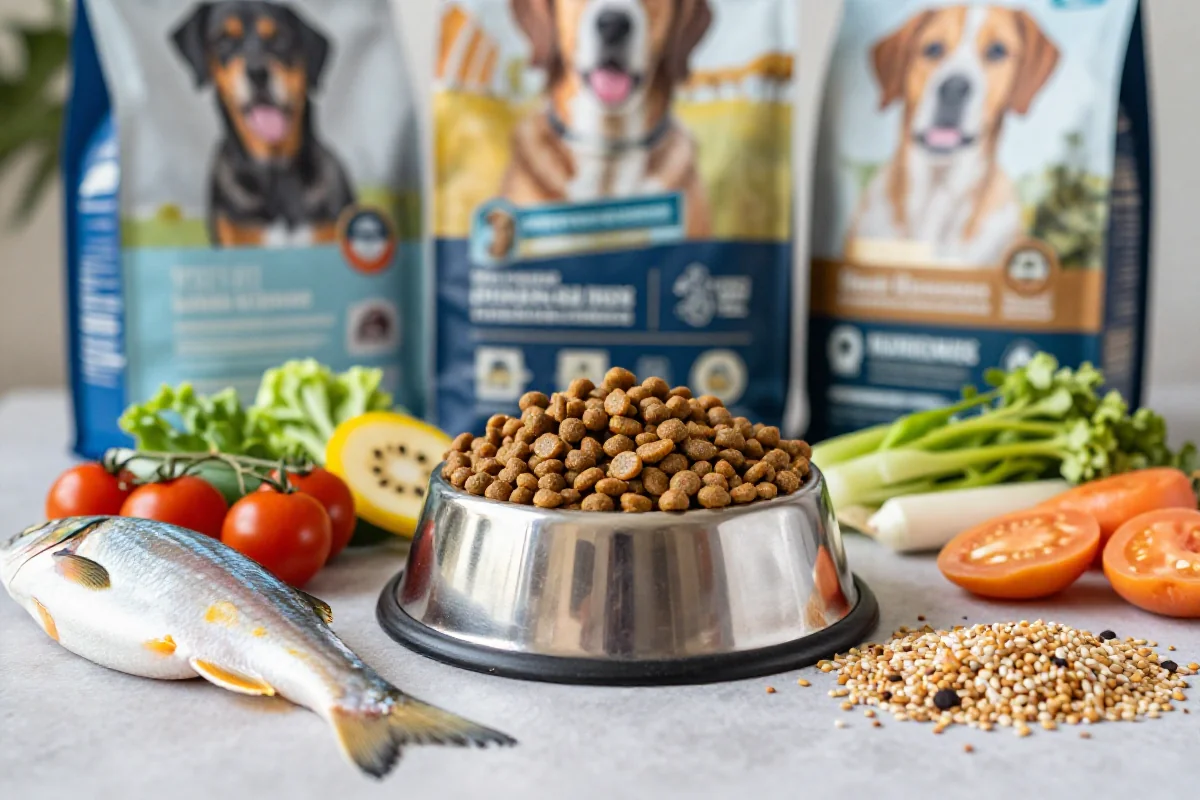 Hundeernæring med sunn tørrfôr og friske ingredienser for pelshelse.