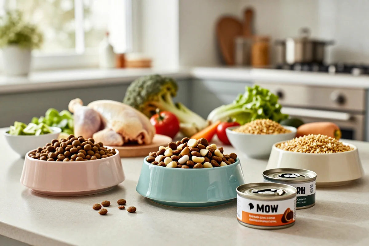 Variert hundemat som tørrfôr og våtfôr med friske ingredienser