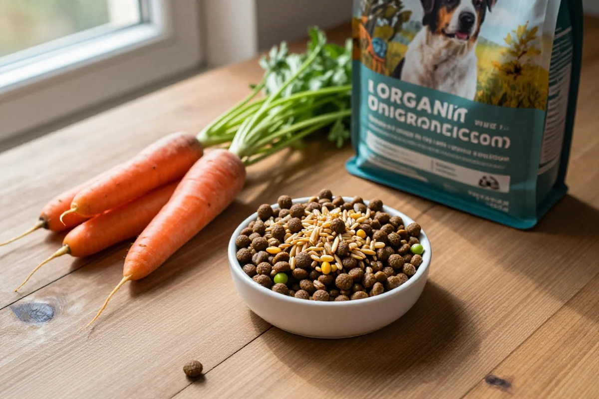 Økologiske ingredienser til hundemat med korn og grønnsaker