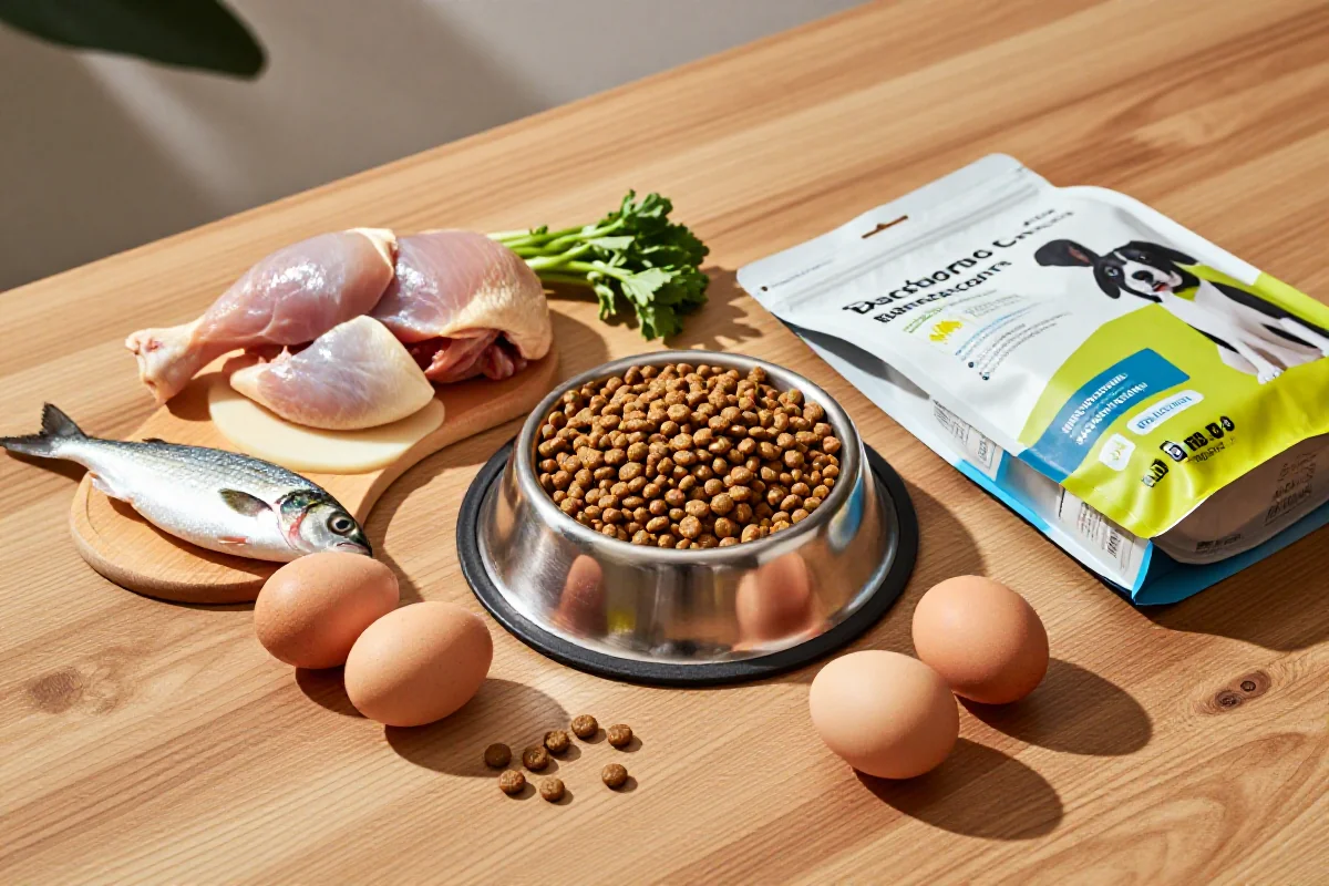 Hjertevennlig hundemat med ferske ingredienser og tørket hundefôr.