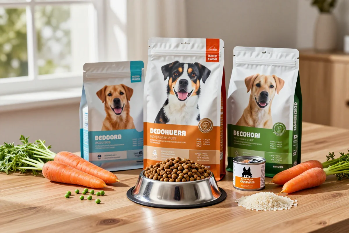 Variasjon av veterinærdiett hundemat med friske ingredienser