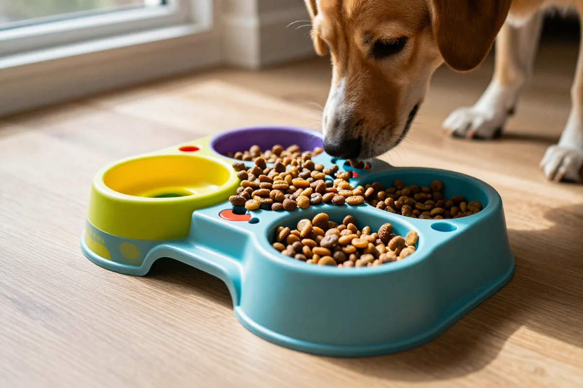 Interaktiv fôrskål for hunder med kibble, stimulering av hundens mentale helse.