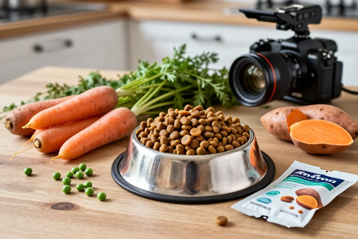 Hundefôr med naturlige ingredienser og kosttilskudd for sunn hud og pels.