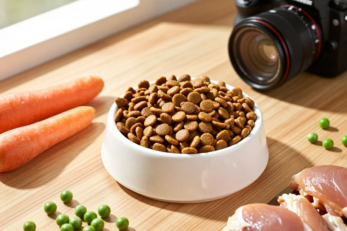 Hundemat i skål med friske ingredienser for sunn vektøkning.