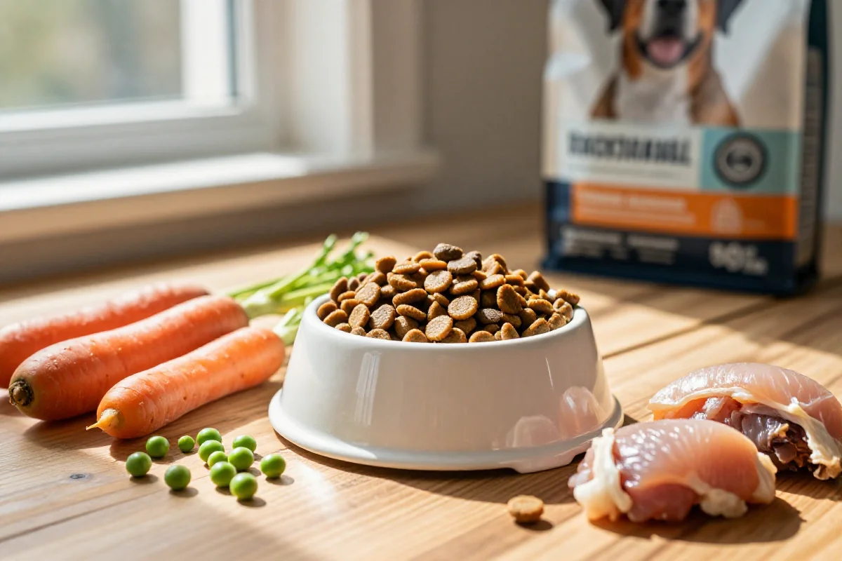 Nærbilde av hundemat med friske ingredienser for optimal hundenæring.