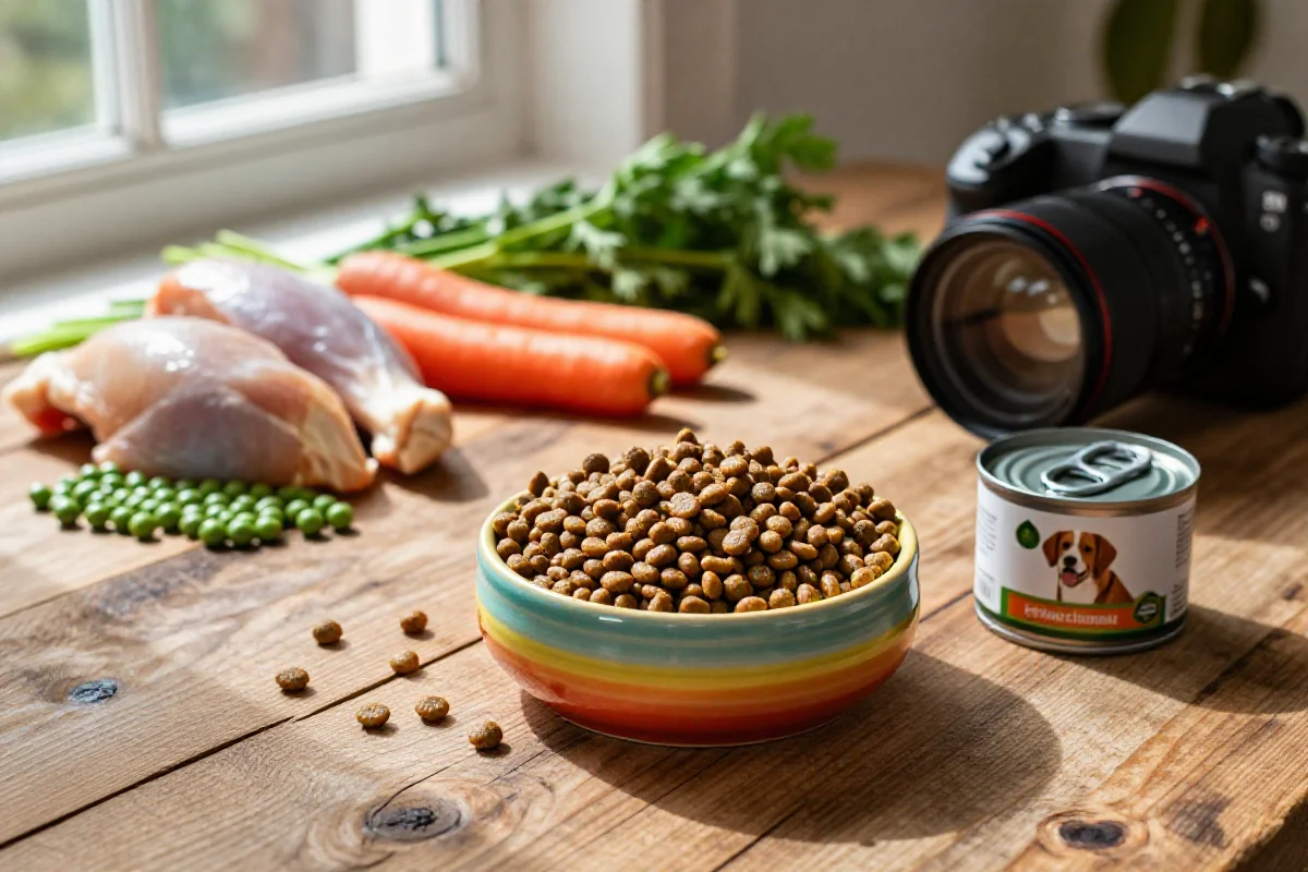 Varierte hundematprodukter og ingredienser for små og store hunder.