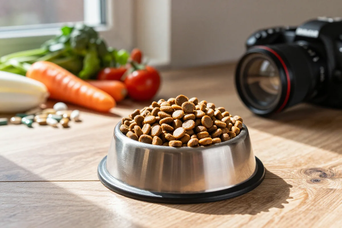 Hundematbolle med tørrfôr og friske ingredienser for hundens ernæring