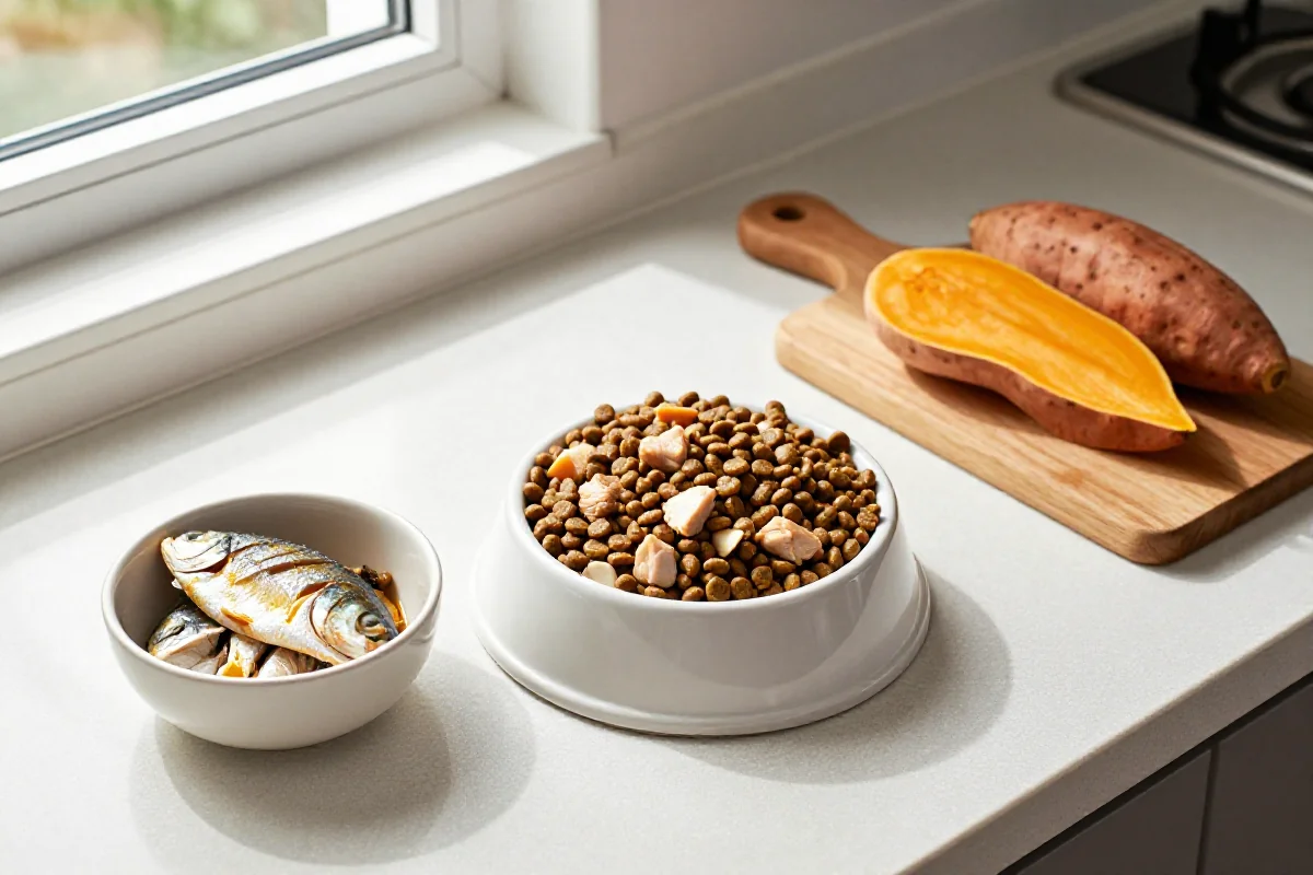 Hundefôr ingredienser for god fordøyelse med gresskar og kylling.