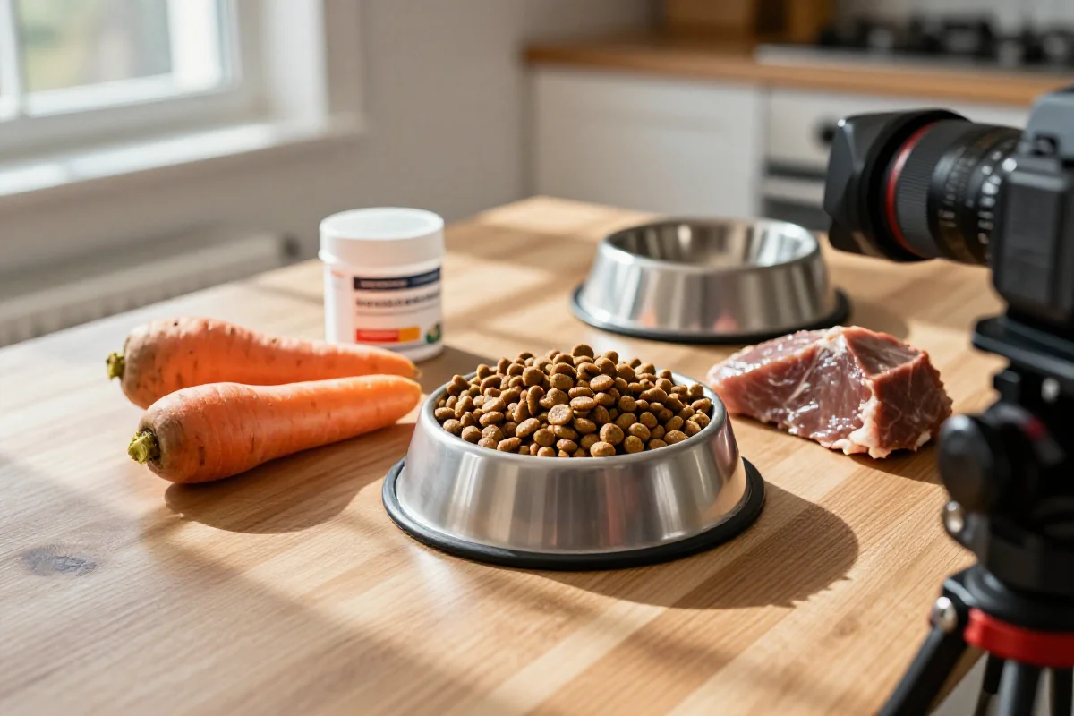 Forberedelse av eliminasjonsdiett for hund med nye ingredienser og tilskudd.