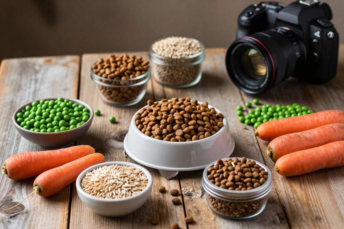 Ulike ingredienser til hundemat uten unødvendige fyllstoffer.