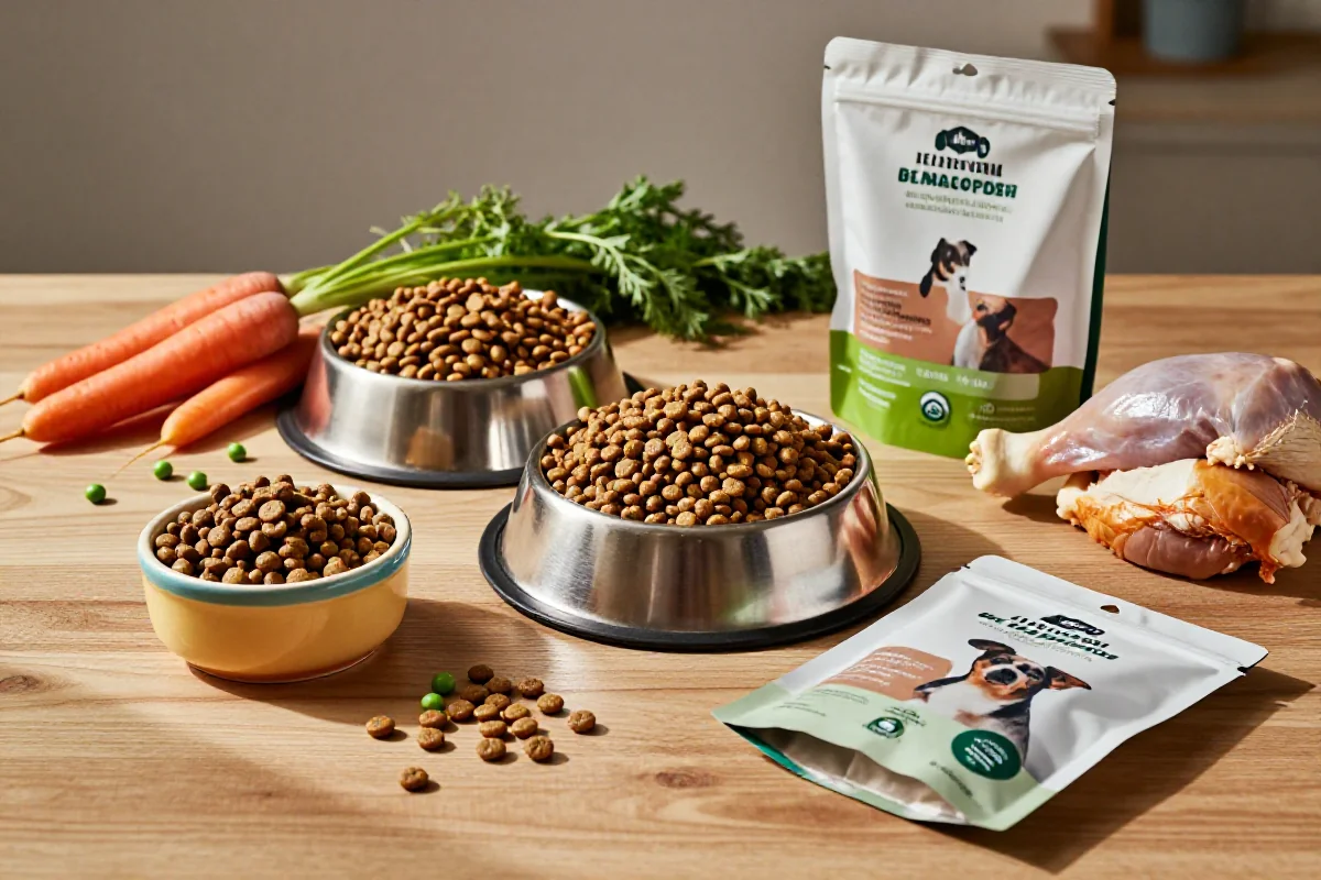 Variert hundemat og friske ingredienser for hundens rase og ernæring.
