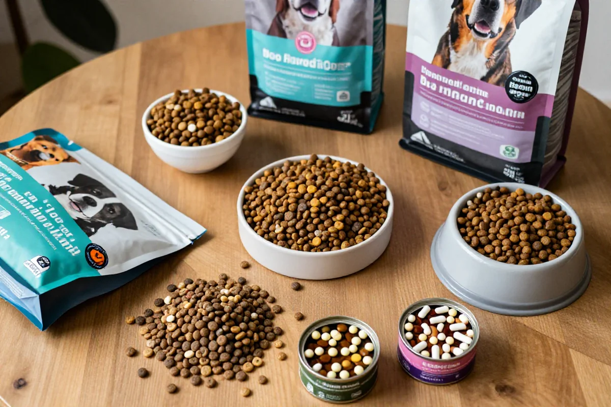 Ulike typer veterinærdiett for hunder med spesielle helsebehov.